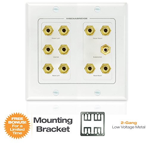 Mediabridge™ Speaker Wall Plate W/Binding Posts (5 Pair) & Rca (1 Port) - Free Mounting Bracket (2-Gang) - 2-Piece Inset Wall Plate For 5.1 Surround Sound (Part# Wp2-B5/S1) #TOP3