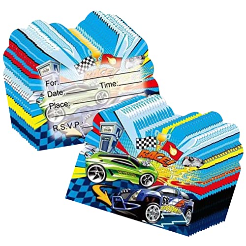 Lot de 30 Cartes d'invitation pour Fête d'anniversaire Hot Wheels pour Enfants Cartes d'invitation pour Fête Voiture de Course Cover