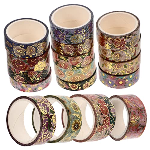SHINEOFI 18 Rollos pegatinas cinta adhesiva decorativa suministros para álbumes de recortes washi tapes washi -tape cintas washi con estampado de flores cintas decorativas de papel