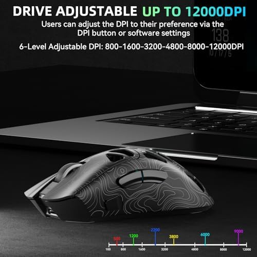 Aula SC620 무선 게이밍 마우스, 트라이모드 2.4GHz/USB-C/BT5.3 컴퓨터 마우스, 12000 DPI 포함, 빠른 파이어 키가 있는 프로그래밍 가능한 매크로 게이머 마우스, PC/노트북/맥용 RGB 조명 게이밍 마우스 — 사진 4