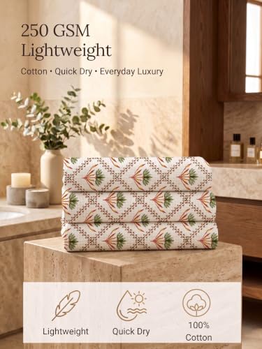 Image of Mafatlal Madhuban 250 GSM Premium Waffle Cotton Shower Towels Pack of 3 | 147 x 76 cm | Lightweight | Floral Design | Teal Green