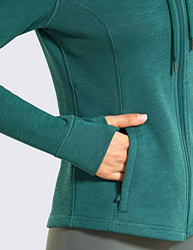 Crz Yoga Women's Cotton Hoodies Full Zip Running Track Jacket Sweatshirt With Thumbholes Spruce Green Medium #TOP30