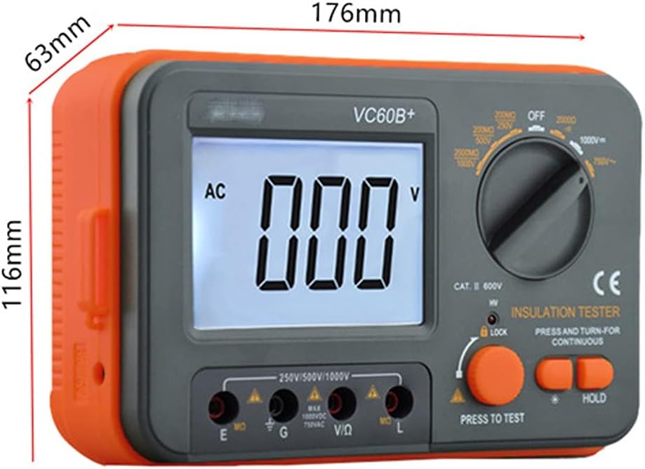 VC60B+ Digital Insulation Resistance Tester LCD 1000V Megger Insulation 0-2000M Ohm High Voltage Short Circuit Input Alarm