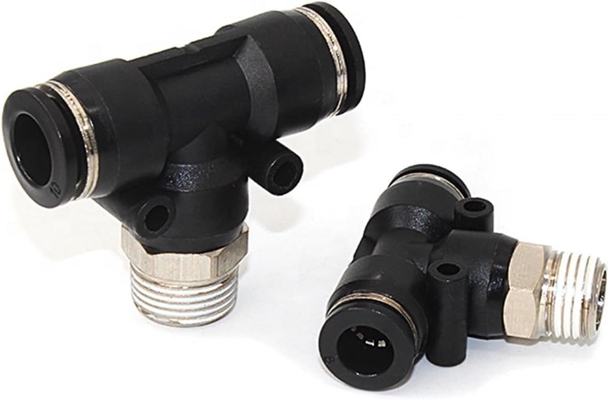 Male Thread T Type Tee One Touch Elbow Tube Fittings Push In To Connect PL Pneumatic Fittings 5Pcs(PB6-M5)