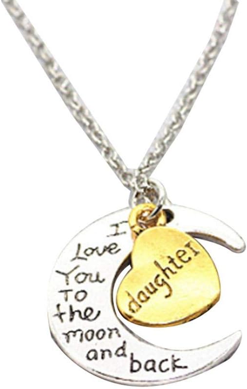 Academyus I Love You Carved Letter Moon Love Heart Pendant Necklace Family Jewelry Gift
