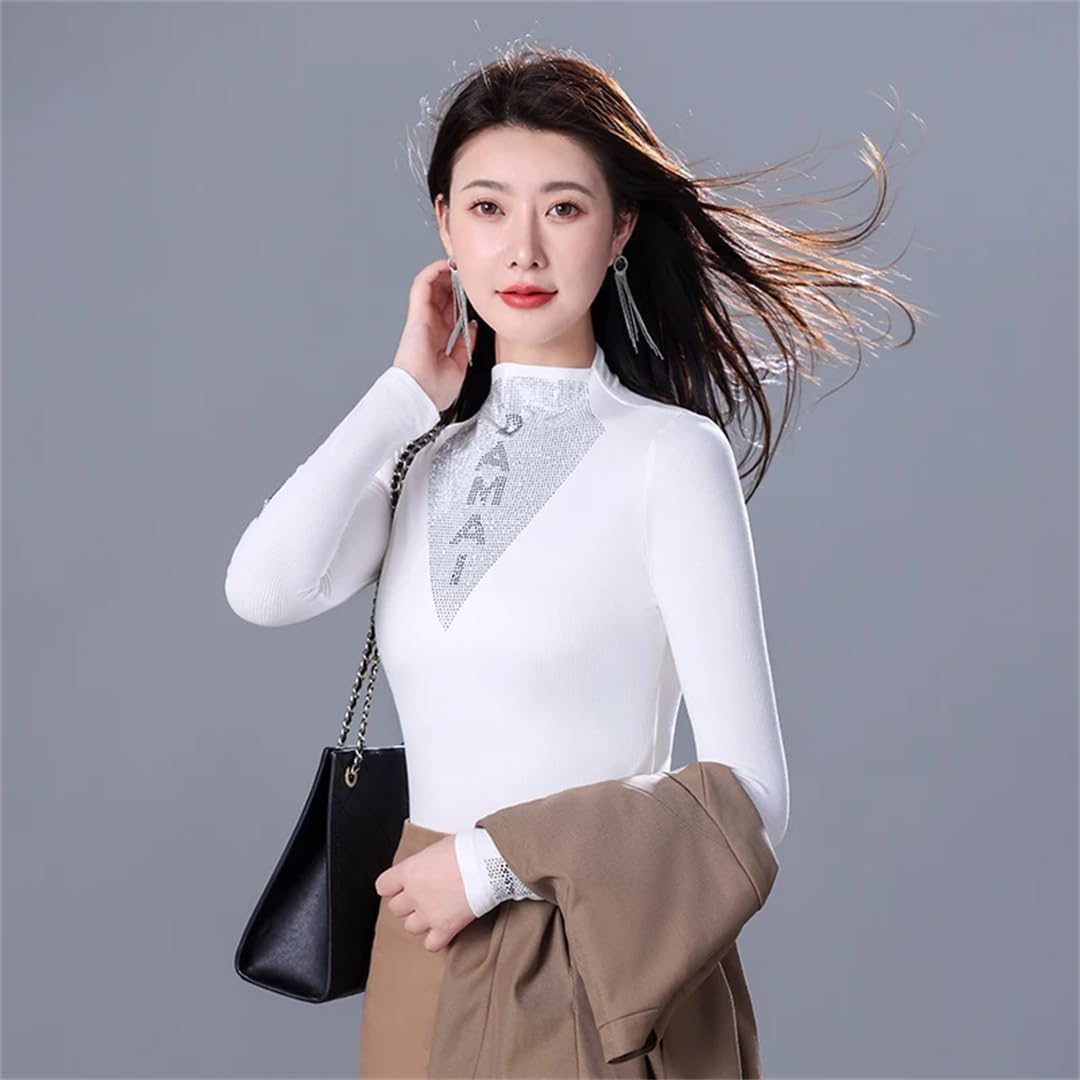 Women Black Knitted Sweater Slim Tops Bottoming Shirt White Autumn Temperament