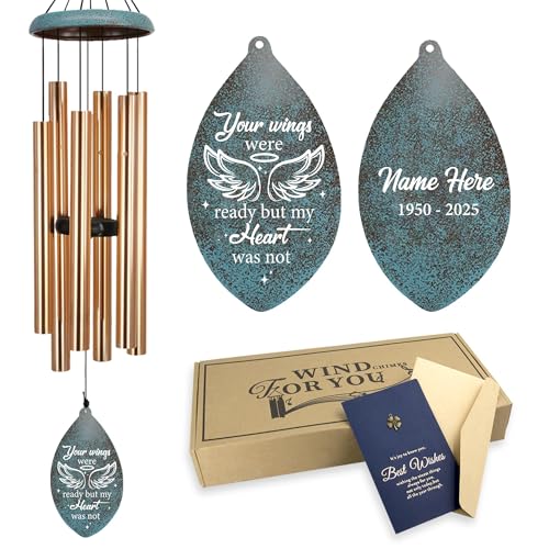 Image of ASTARIN Personalized Memorial Wind Chimes, Angel Wings Sympathy Gifts Wind Chime for Loss of Loved Mom /Dad, Commemorative Windchime for Condolences /Funeral, Produced in Texas