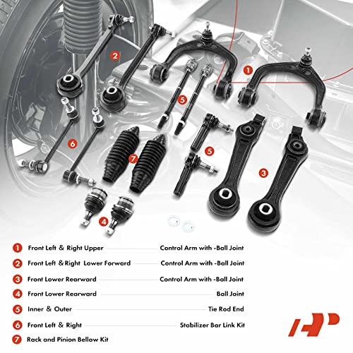 A-Premium 16Pcs Front Suspension Kit Upper Lower Control Arm Ball Joint Tie Rod End Sway Bar Link Rack And Pinion Bellow Kit Compatible With Dodge Charger 06-10 Challenger Magnum Chrysler 300 #TOP1