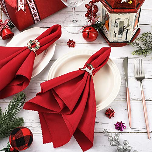 EBOOT 16 PCS Christmas Napkins and Ring Set 8 PCS Red Washable Napkins Cloth Fabric and 8 Christmas Rings Holder for Xmas Holiday Dinner Party Table Decoration(Elk, Bell) by EBOOT - Image 5