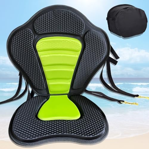 Kayak Seat Universal Padded Canoe Seat with High Back Support,Adjustable Straps & Detachable Storage Bag,Comfortable Backrest for Fishing Boats,Paddleboards,Kayaks & SUPs (Green)