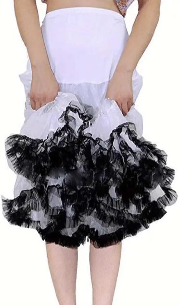 Women's Short Petticoat 25.59" Crinoline Rockabilly Ballet Tutu Underskirt Layered Ruffles Fluffy Trim Puffy Half Slip - Image 3