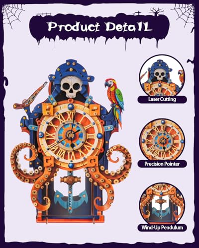 3D Wooden Puzzles for Adults Octopus Sea Monster Clock Kit with Pendulum