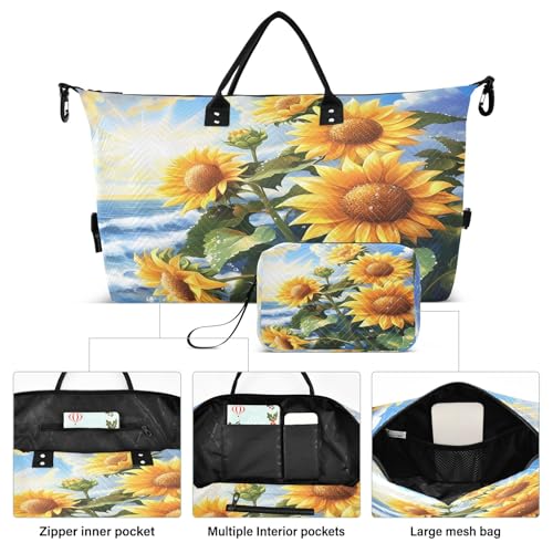 Weekender Bags Travel Duffel Gym Bag Sunflowers Seaside Carry on Overnight Tote Bag with Toiletry Bag for Airplane Travel Trip Gym Yoga2