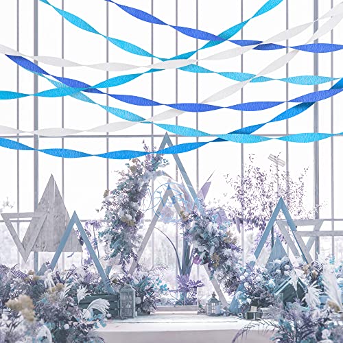 Hdo Crepe Paper Streamers, 8 Rolls 656 Ft Decorations Streamers Kit, White And Blue Streamer Paper For Birthday Anniversary Baby Shower Bridal Shower Party Supplies, 1.8 Inch X 82 Ft/Roll #TOP4
