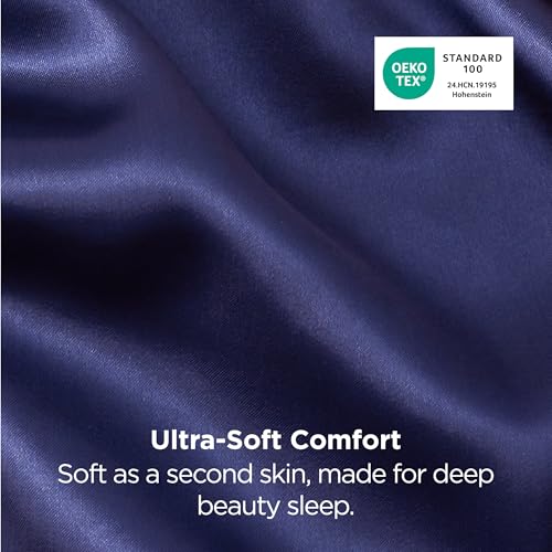 Image of Bedsure Satin Pillowcase 2 Pack Similar to Silk Pillow Cases Standard Size, Pillow Case for Sleeping Women with Envelope Closure, Gifts for Women Men, Navy, 20x26 Inches, 2pcs