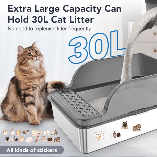 Arenero grande de acero inoxidable con tapa para gatos miniatura 4
