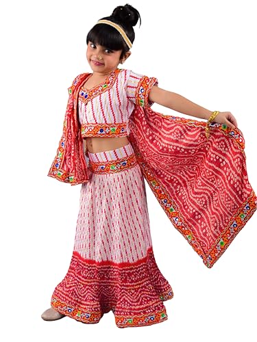 Image of AHHAAAA Kids Ethnic Ghoomar Lehenga Choli-Chania Choli with Dupatta Set for Baby Girls Y0033