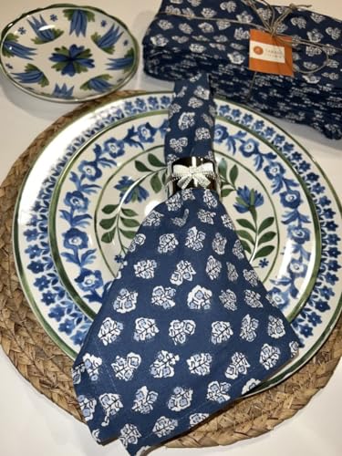 Taran Living Taran Flower Print Cotton Dinner Napkins Set Of 12 thumb #4