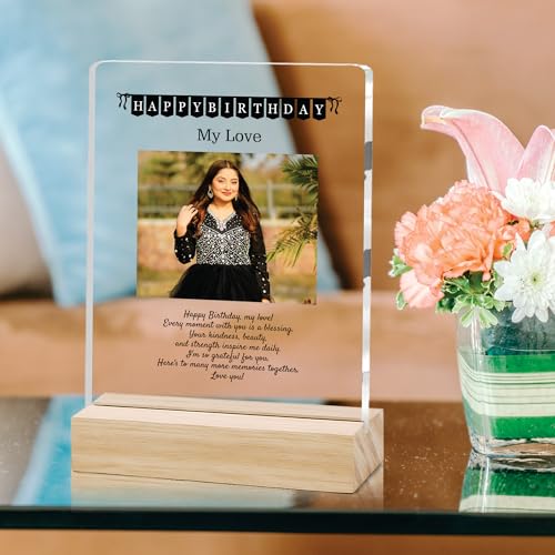 Image of Giftplease Personalized Happy Bithday Photo Plaque with Photo | Custom Friendship Gift with Wooden Stand | Best Friend Birthday Keepsake for Him or Her CS 07