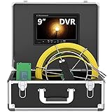 Sewer Camera,Pipe Camera with 9 Inch LCD Screen 1000 TVL CCD DVR 50M/165FT Snake Cable Industrial 17MM Borescope Inspection Camera System IP68 Waterproof 8 LED Lights(Include 8GB MicroSD Card) (50M)1
