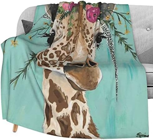 Giraffe with Floral Headpiece Flannel Fleece Throw Blanket Living Room/Bedroom/Sofa Couch Warm Soft Bed Blanket for Kids Adults All Season 50x60 inch