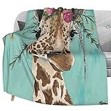 Giraffe with Floral Headpiece Flannel Fleece Throw Blanket Living Room/Bedroom/Sofa Couch Warm Soft