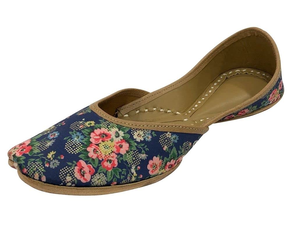 Step n StylePunjabi Jutti Traditional Designer Khussa Shoes Stylish Flat Wedding Blue Printed Mojari