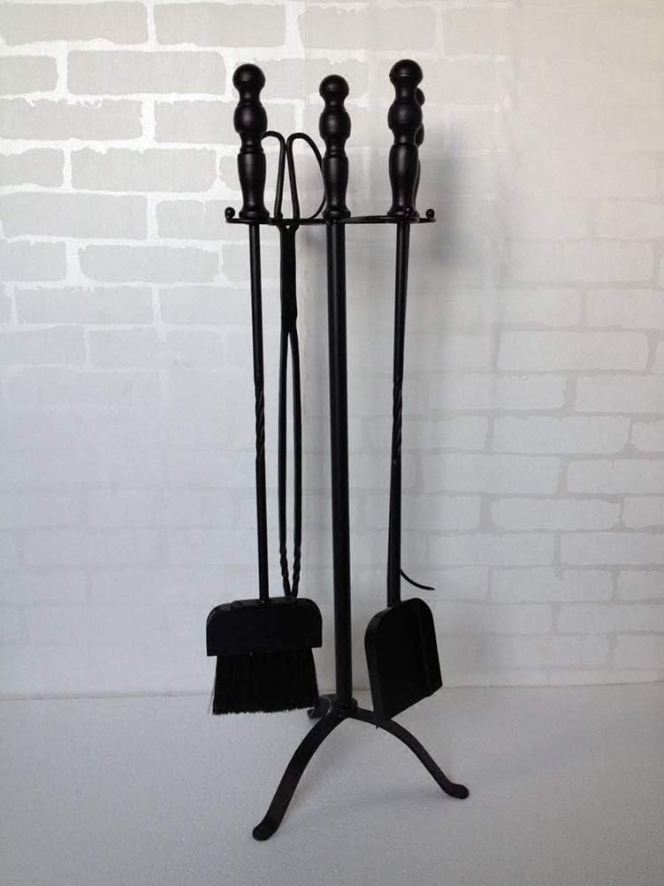 5Pcs Wrought Iron Fire Tool Set Nice and Sturdy Fireplace Tool Set Holder with Black Handles Easy to Assemble Fireplace Set (Color : Black) (Black)