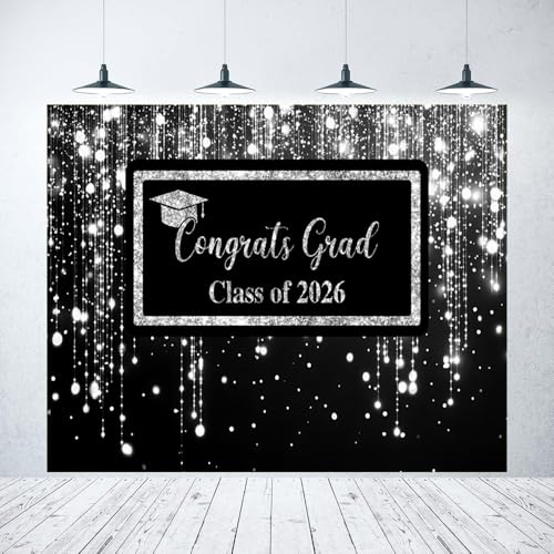Fondo para graduación 2026 10x8ft negro y plata miniatura 2
