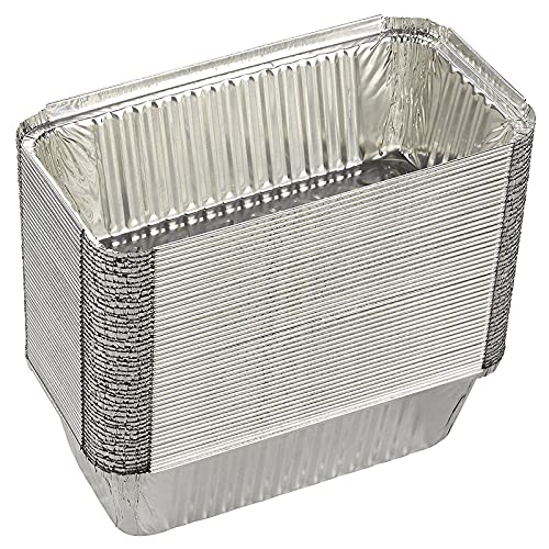 Image of Juvale 50 Pack Aluminum Foil 2 lb Disposable Loaf Pans With Lids for Baking Bread, Heating, Storing Food (32oz, 8.5 x 4.5 In)