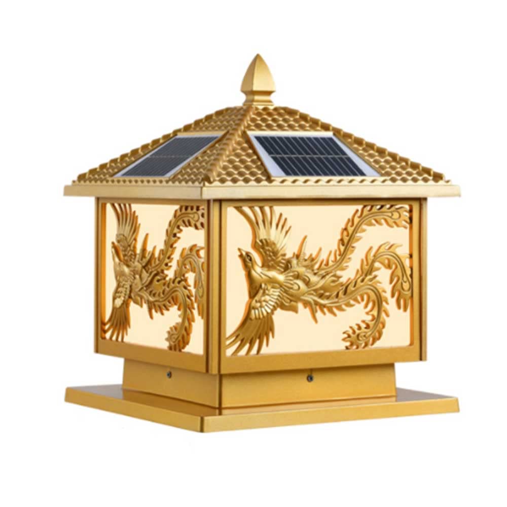 GTHTUHFD Waterproof Solar Powered Pillar Lights Outdoor Post Lights Fixture, Vintage Fence Led Pillar Lamp Modern Yard Entry Outdoor Column Lights Solar Pillar Light For Outside House,Gold-30cm