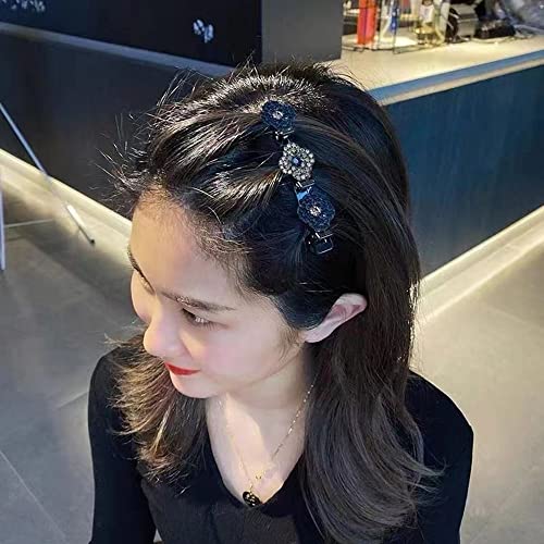 4Pcs Satin Fabric Hair Bands, Four-Leaf Clover Chopped Hairpin Duckbill Clip, Braided Hair Clip With Sparkling Rhinestones For Women Girls (4Pcs) #TOP2