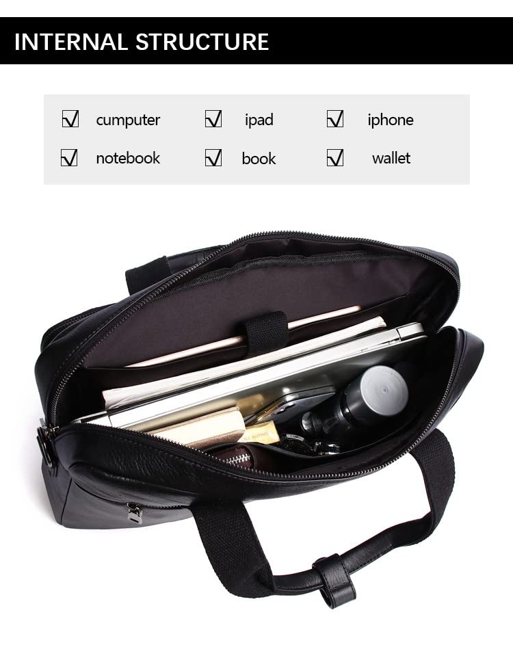 Business mens leather briefcase, leather mens business bag, leather 16-inch hand-held one-shoulder laptop bag4
