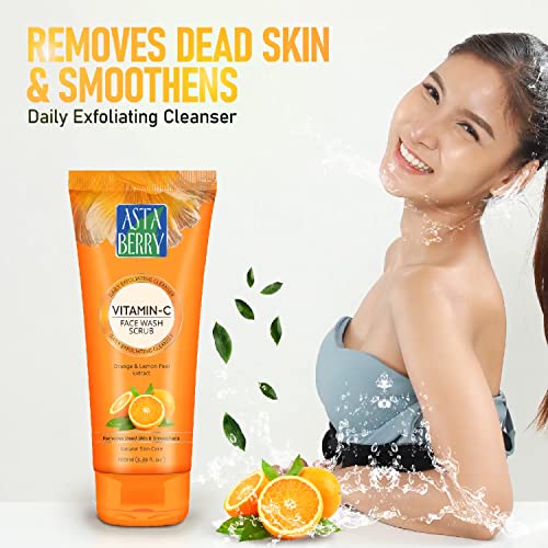 Image of Astaberry Vitamin C Face Wash Scrub for Glowing Skin- With Vitamin C | Neem & Orange Peel Extract | Skin Illumination & Exfoliating - (Pack of 2 (100ml X 2))