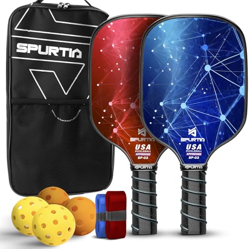 Spurtia Pickleball Paddles Set of 2 - USAPA Approved Fiberglass Pickle Ball Rackets with Balls, Grip...