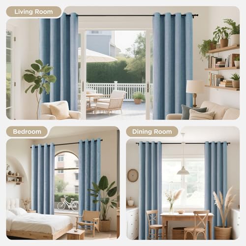 Image of Joydeco Blackout Curtains 63 Inches Long 2 Panels Burg, Room Darkening Curtains for Bedroom, 100% Black Out Textured Thermal Drapes Privacy Protection 2 Panels Set(W52 x L63 Inch, Sky Blue)