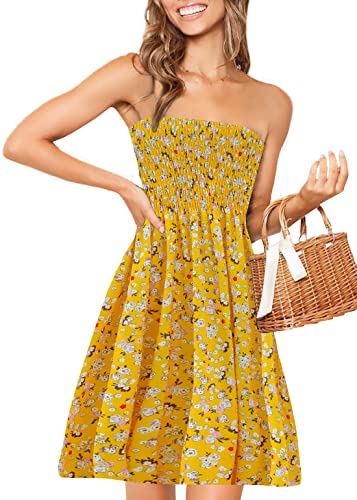 Image of Zyyfly Strapless Dress for Women Summer Beach Boho Smocked Tube Top Dress