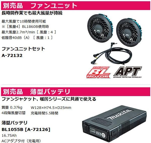 Amazon.co.jp: [マキタ] 充電式ファンベスト(伸縮性生地) ネイビー