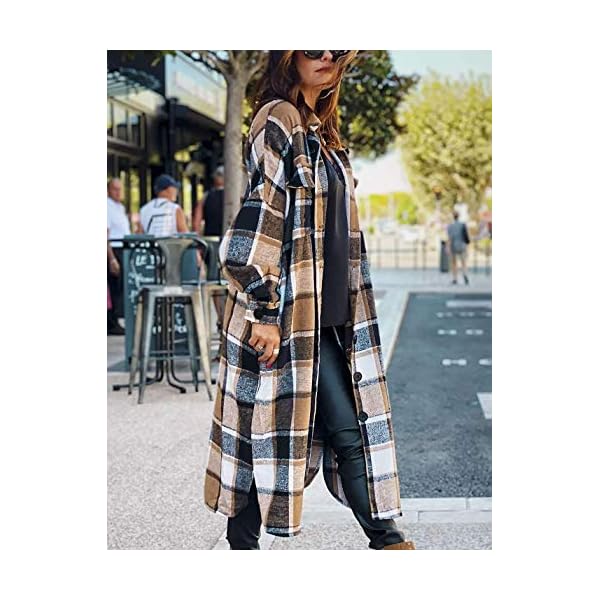 Omoone-Womens-Lounge-Lapel-Button-Up-Long-Sleeve-Plaid-Long-Shirt-Jacket-Shacket Omoone Women's Lounge Lapel Button Up Long Sleeve Plaid Long Shirt Jacket Shacket(1766-Brown-M)