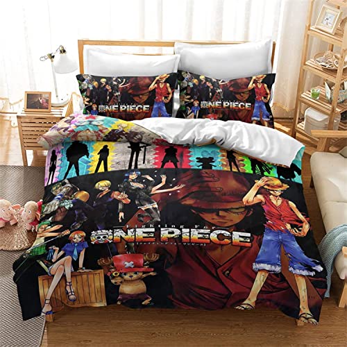 Anime Bedding Duvet Cover Set,3D Anime One Piece Microfiber Bed Comforter Quilt Set,for Boys Kids Teens Girls,Twin Full Queen King Size Quilt Cover+2 Pillowcases (Color 4, Twin) f69