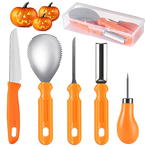 Pumpkin Carving Tools Set Halloween Pumpkin Carving kit Carving Knife Professional Stainless Steel Pumpkin Carving Tools Set with Food Carving Knife Baking Kitchen Knife ( 5PCS )