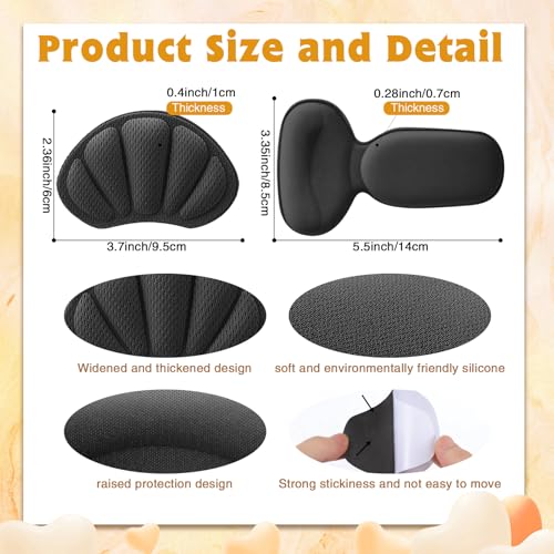 Image of Geyoga 8 Pairs Adhesive Heel Cushion Pads for Too Loose Big Boots Cuttable Reusable Back of Heel Shoe Pads Grips Inserts for Women Men Anti Blister Shoe Guards Liners for Improving Fit(Black)