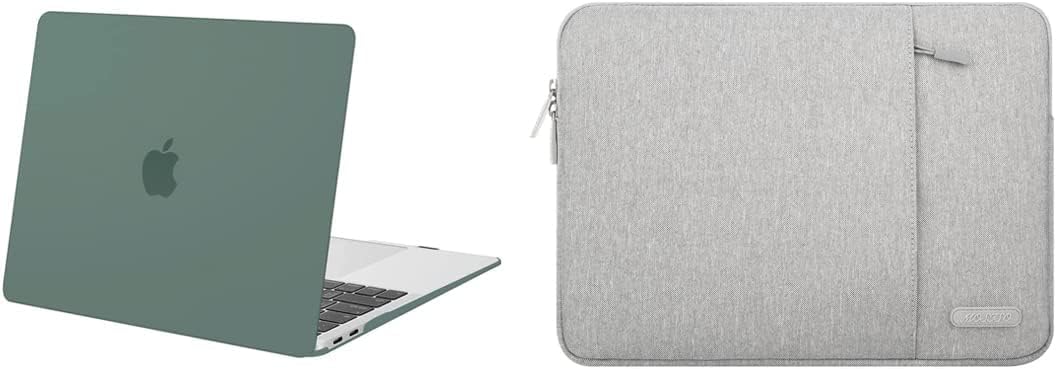 MOSISO Compatible with MacBook Air 13 inch Case 2022-2018 Release A2337 M1 A2179 A1932, Vertical Sleeve Bag&Plastic Hard Case, Midnight Green&Gray
