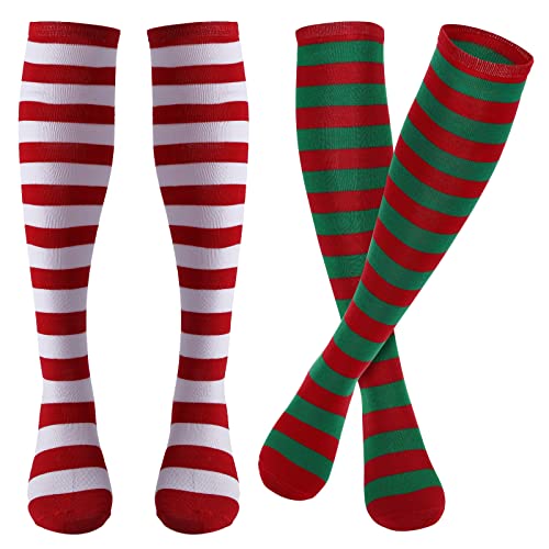 Sibba 2 Paar Gestreifte Lange Socken Strumpfhosen Kostüm Farbe Sox Strümpfe Schuhe Zubehör Rot Kniehoch Weihnachtskleidung Gothic Für Schule...