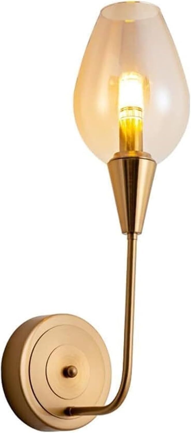 Abinlina Contemporary Gold Glass Wall Sconce - Elegant Amber Lighting Fixture for Living Room, Bedroom, and Corridor(Amber)