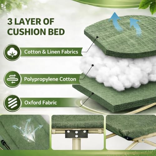 Image of 6FT Portable Folding Bed Single for Sleeping Outdoor Single Cot Foldable for Travelling Sleeping Bed for Adults Outdoor Camping with Side Pocket and Carry Bag Upto 150KG (Green, 188x66X40CM)