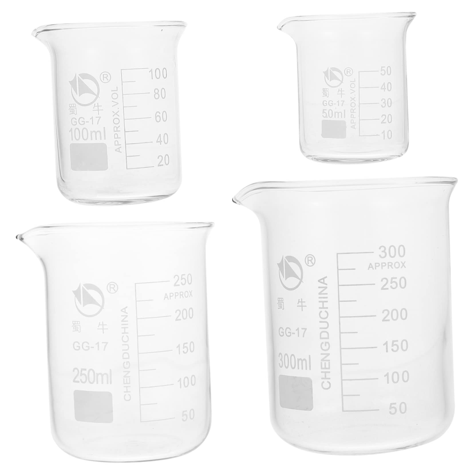 Cabilock Chemistry Lab Equipment 4pcs Glass Beakers Spouts Graduated Flask Sets