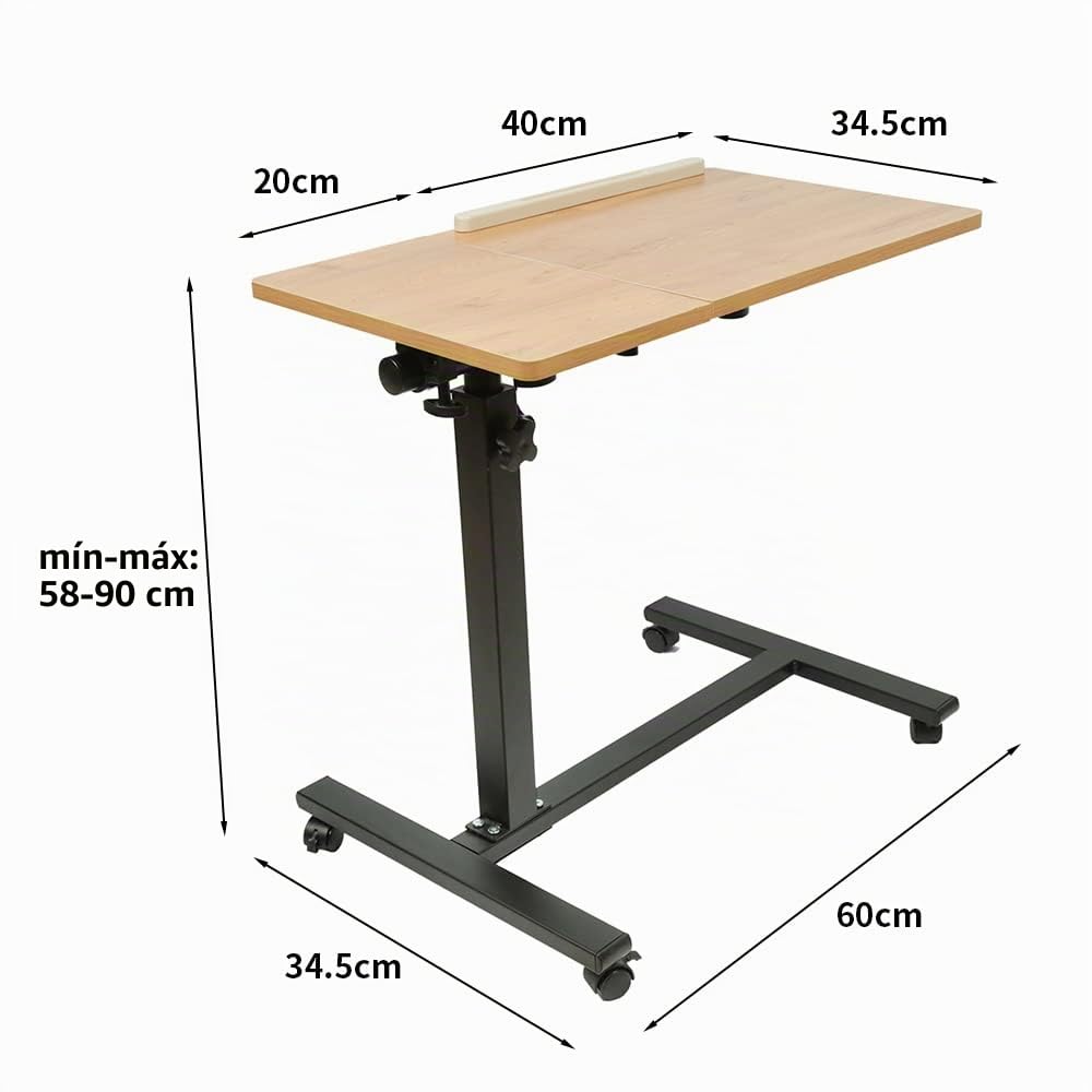 Mesa de cama médica con ruedas en forma de C – 2 hojas auxiliares ajustables para hospital, sofá y discapacitados