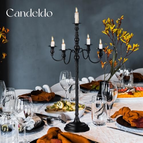 Candeldo Black Candelabra Halloween Decorations: Floor Gothic Candle Holder 5 Arm Metal Candlestick Stand For Table Fireplace Victorian Decor Set Of 2 thumb #3