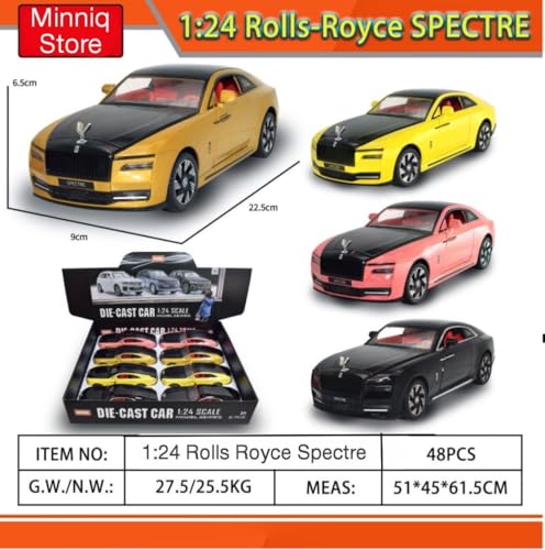 Image of 1:24 Rolls-Royce Spectre Diecast Metal Pull Back Car with 6 Openable Doors with Sound and Light Toy Decoration car Best Gift Toys for Kids (1.24 Rolls Royce Spectre - Black)